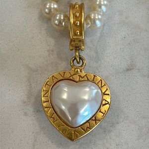 Vintage Long Faux Pearl Necklace with Heart Pendant